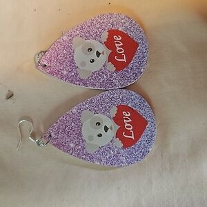 Valentine puppy heart dangling earrings silver